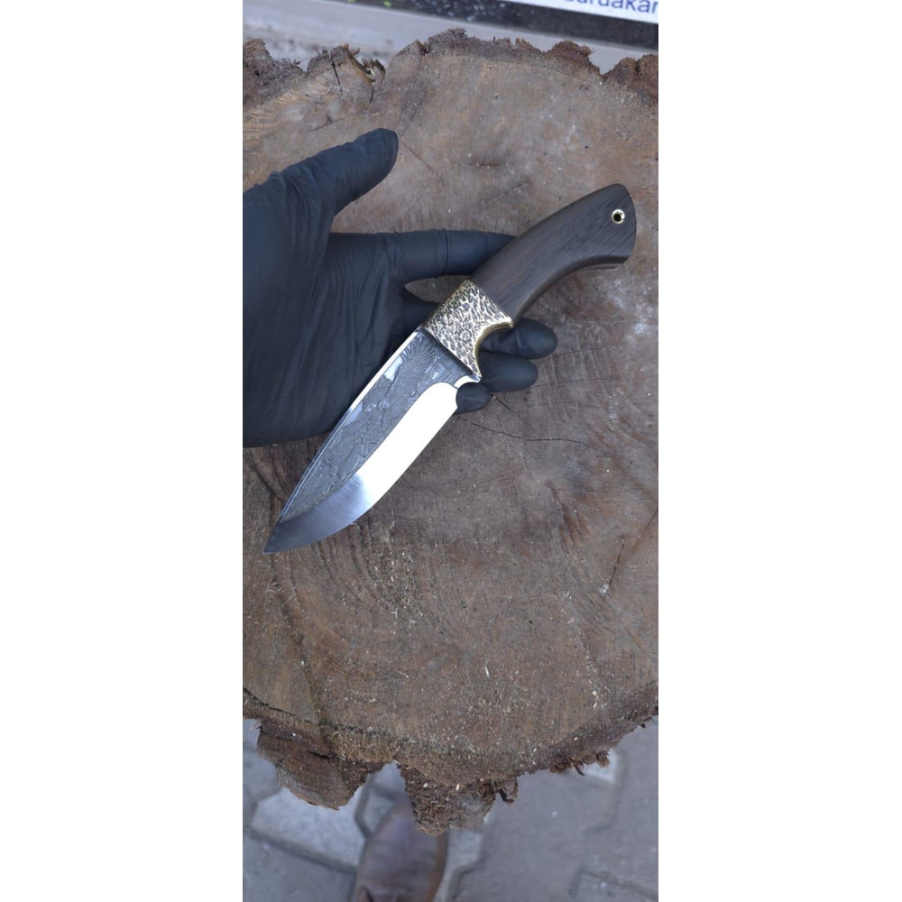 Handmade 1075 Steel Hunting Knife Eagle Engraved Ebony Wood Survival Blade 3