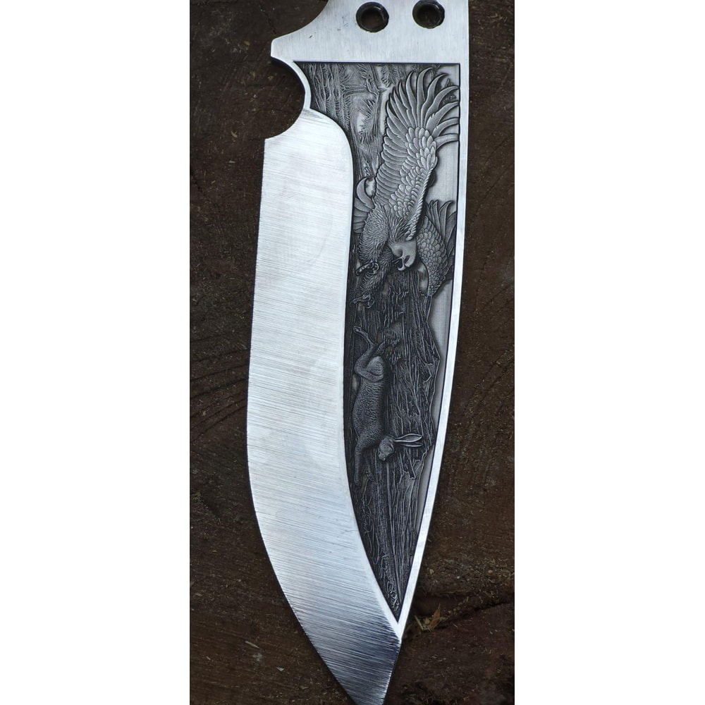 Handmade 1075 Steel Hunting Knife Eagle Engraved Ebony Wood Survival Blade 4