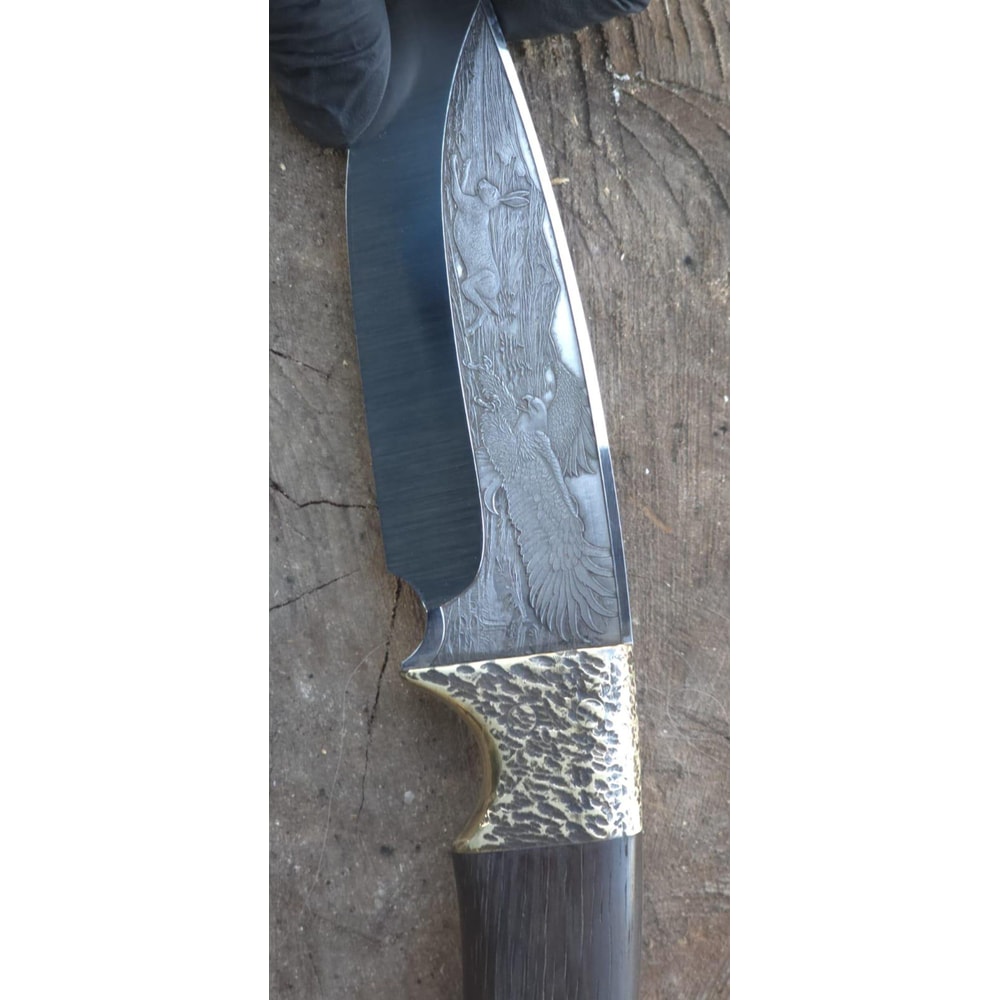Handmade 1075 Steel Hunting Knife Eagle Engraved Ebony Wood Survival Blade 6