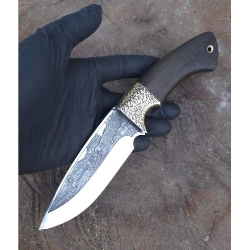 Handmade 1075 Steel Hunting Knife Eagle Engraved Ebony Wood Survival Blade 0