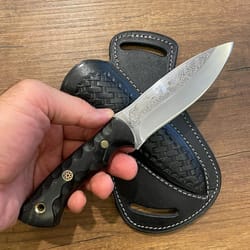 hunting knife 1075 carbon steel black compact handle full tang edc camping knife
