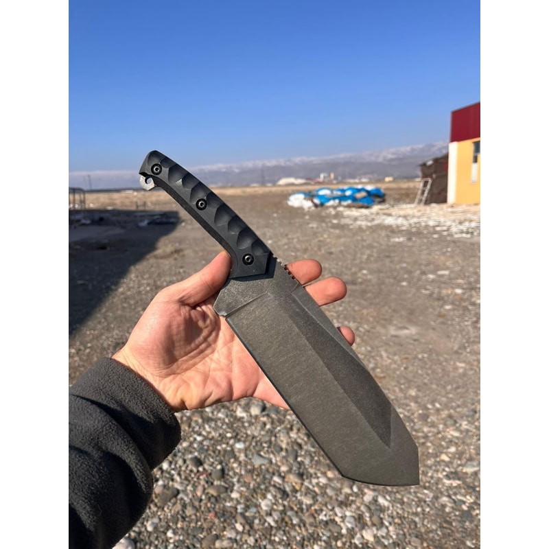 Cleaver Knife Stonewashed Sleipner Steel Full Tang Hunting Knife Black Textured Handle 3