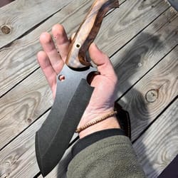 cleaver knife sleipner steel walnut wood handle stonewashed full tang chopper knife