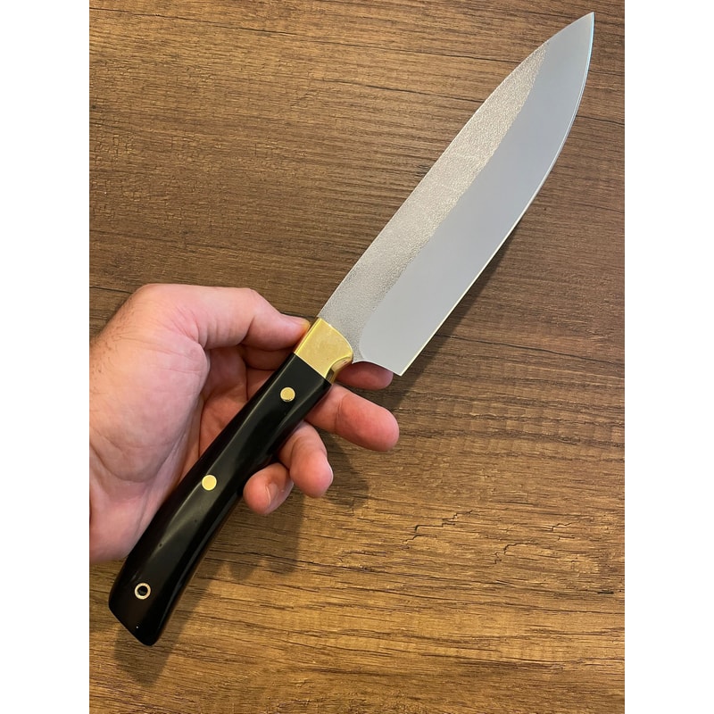 Chef Knife Set N690 Steel Black Compact Handle Kitchen Cooking Knives With Double Leather Sheaths 7