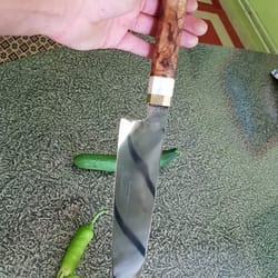 handmade 1075 carbon steel xl chef knife – chestnut wood & stag horn handle