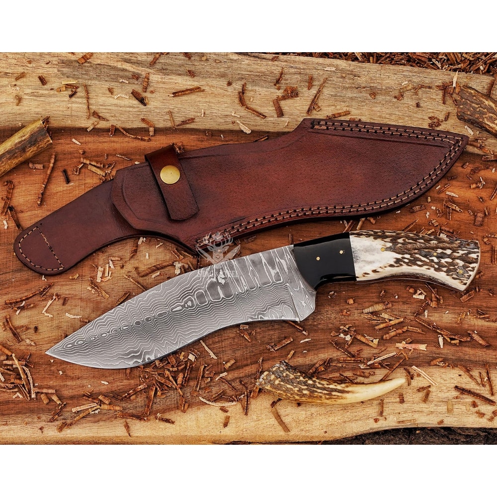 Unique Damascus Bowie Knife Camel Bone Handle Collector Gift For Outdoorsmen 5
