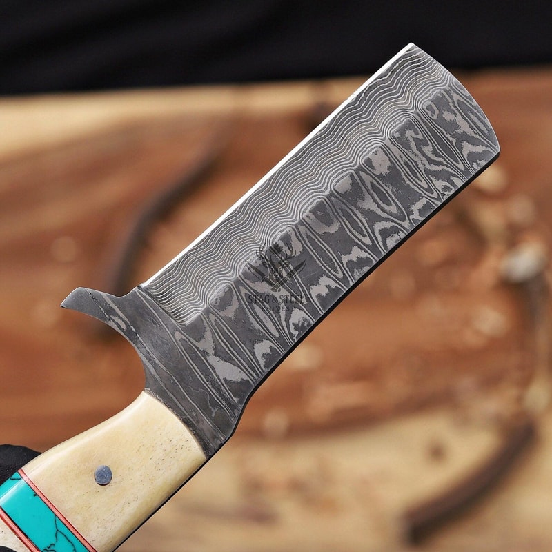 Full Tang Damascus Bowie Knife With Camel Bone Ergonomic Handle 2