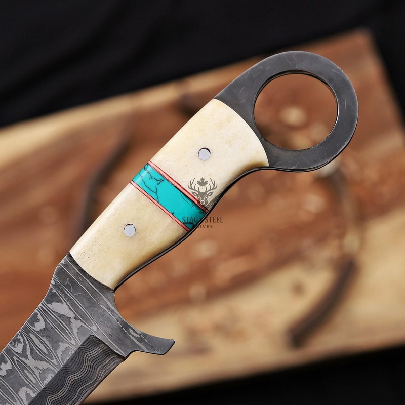 Full Tang Damascus Bowie Knife With Camel Bone Ergonomic Handle 3