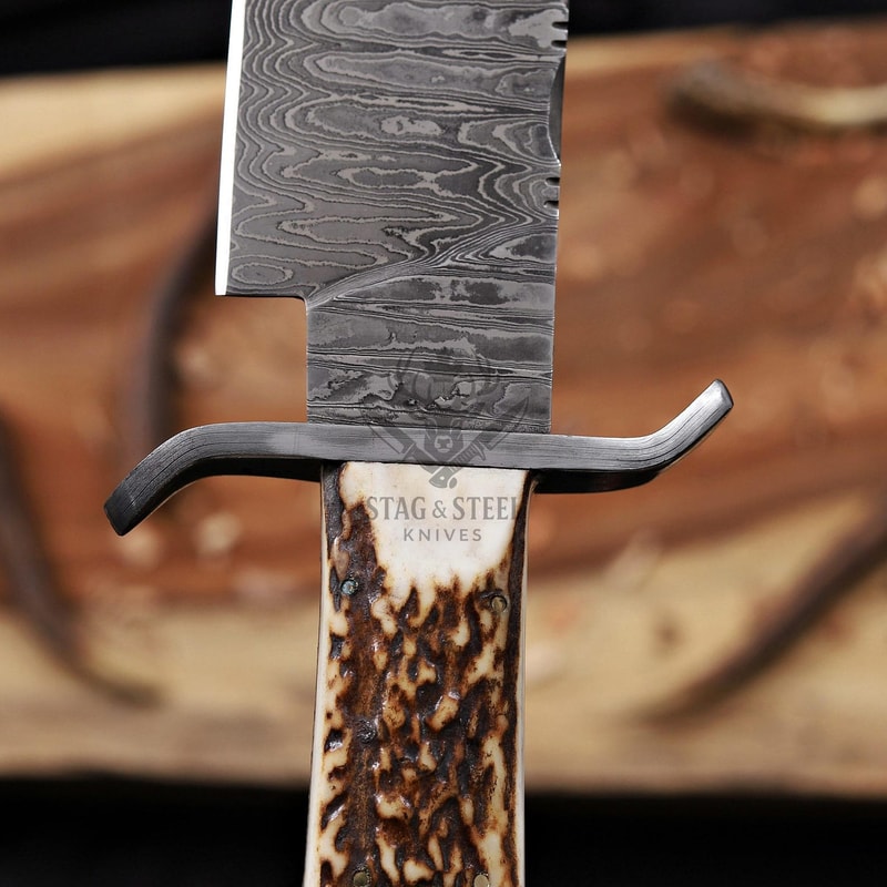 Juan Padillo Damascus Bowie Knife Antler Handle Full Tang Hunting Knife 2