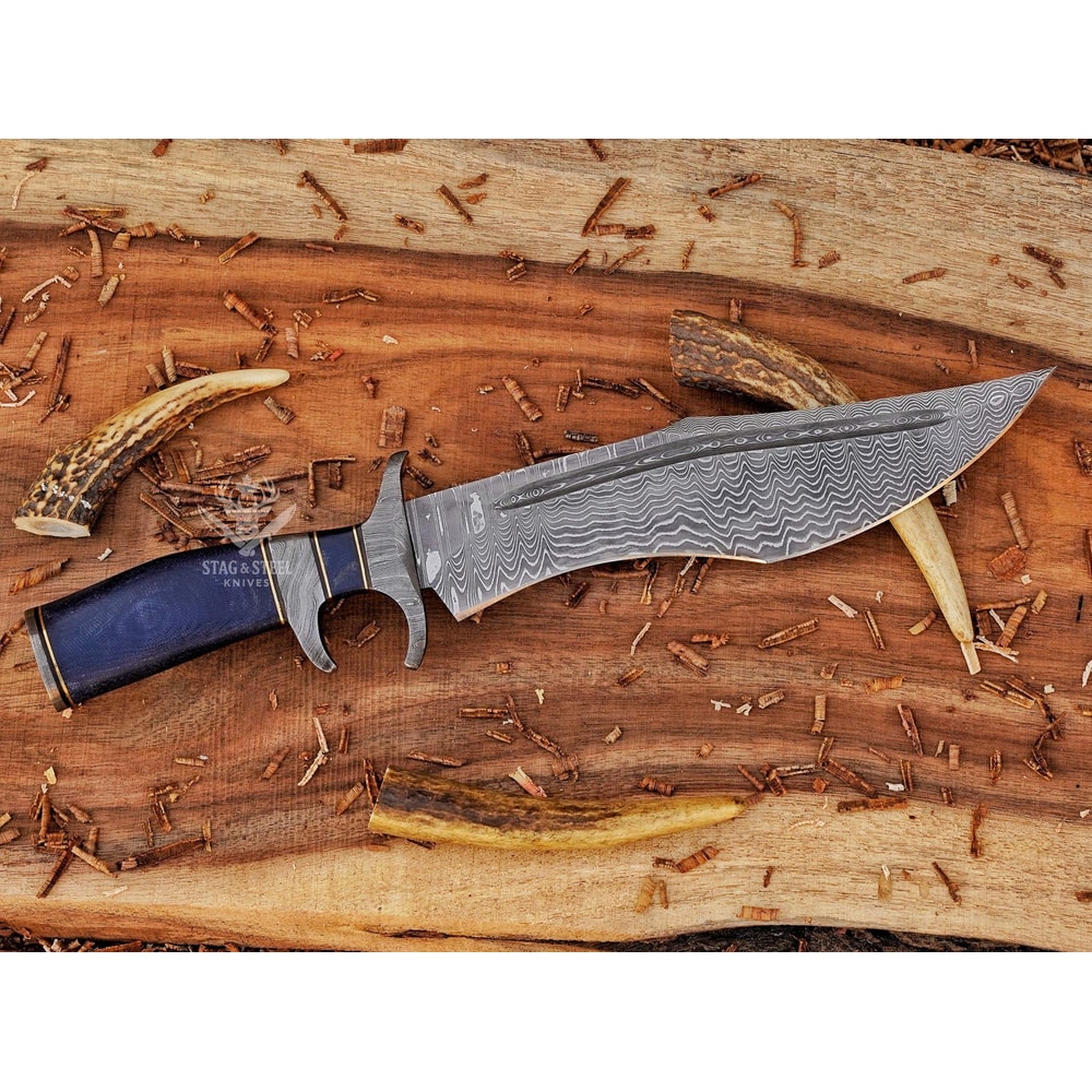 Handmade Damascus Bowie Knife Stainless Steel Blade Micarta Handle 1
