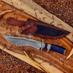 handmade damascus bowie knife stainless steel blade micarta handle