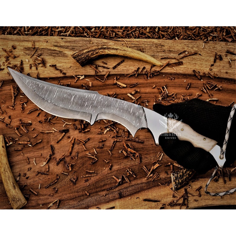 Handmade Damascus Bowie Knife 8 Inch Hunting Blade With Micarta Or Walnut Handle 2