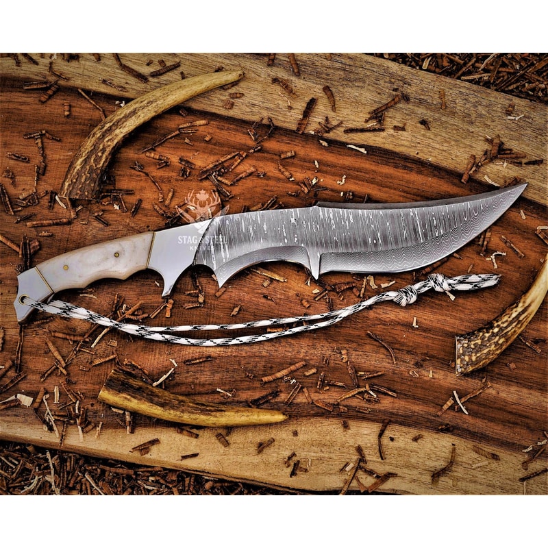 Handmade Damascus Bowie Knife 8 Inch Hunting Blade With Micarta Or Walnut Handle 3