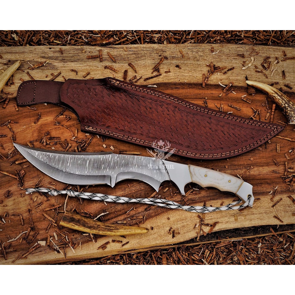 Handmade Damascus Bowie Knife 8 Inch Hunting Blade With Micarta Or Walnut Handle 0
