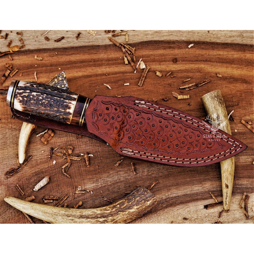 Handmade D2 Steel Hunting Knife Rosewood Stag Horn Camel Bone Handle 1