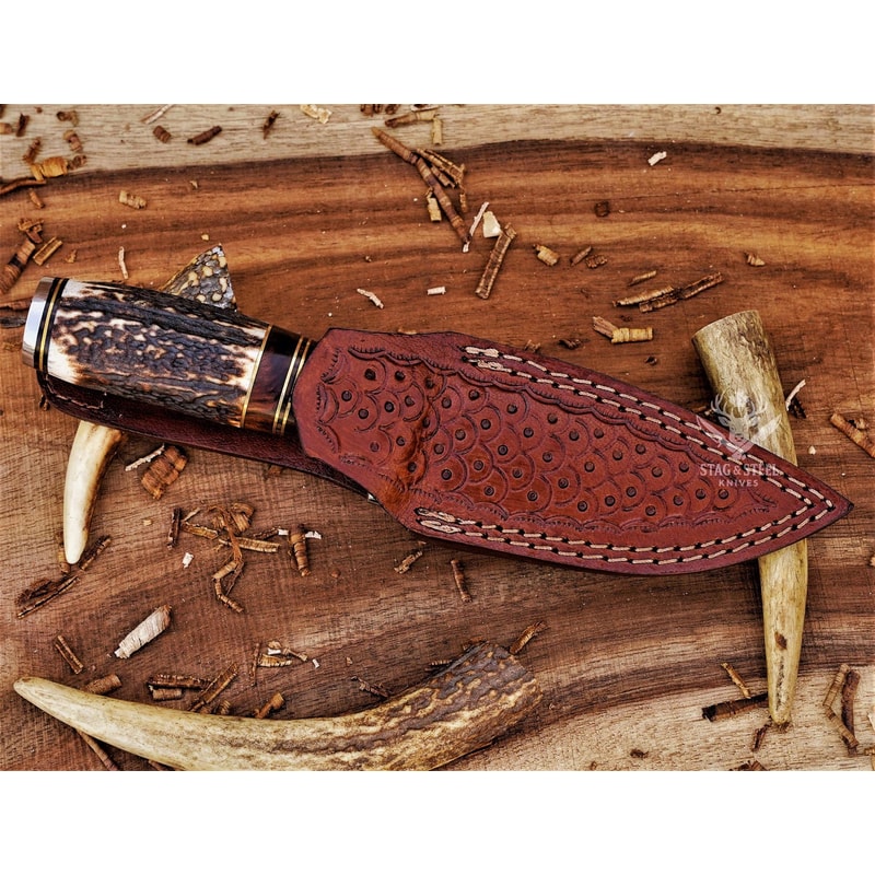 Handmade D2 Steel Hunting Knife Rosewood Stag Horn Camel Bone Handle 1