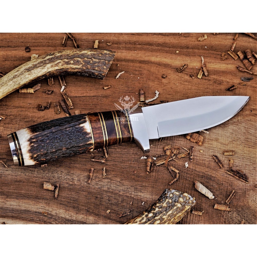Handmade D2 Steel Hunting Knife Rosewood Stag Horn Camel Bone Handle 2