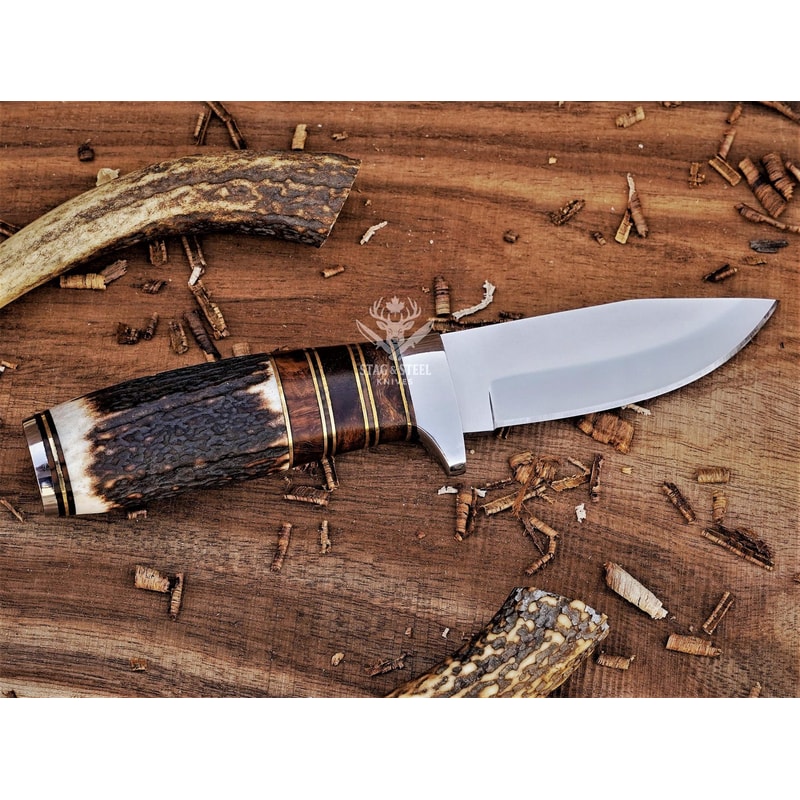 Handmade D2 Steel Hunting Knife Rosewood Stag Horn Camel Bone Handle 2