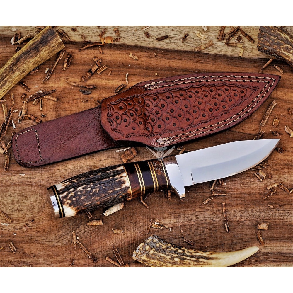 Handmade D2 Steel Hunting Knife Rosewood Stag Horn Camel Bone Handle 0