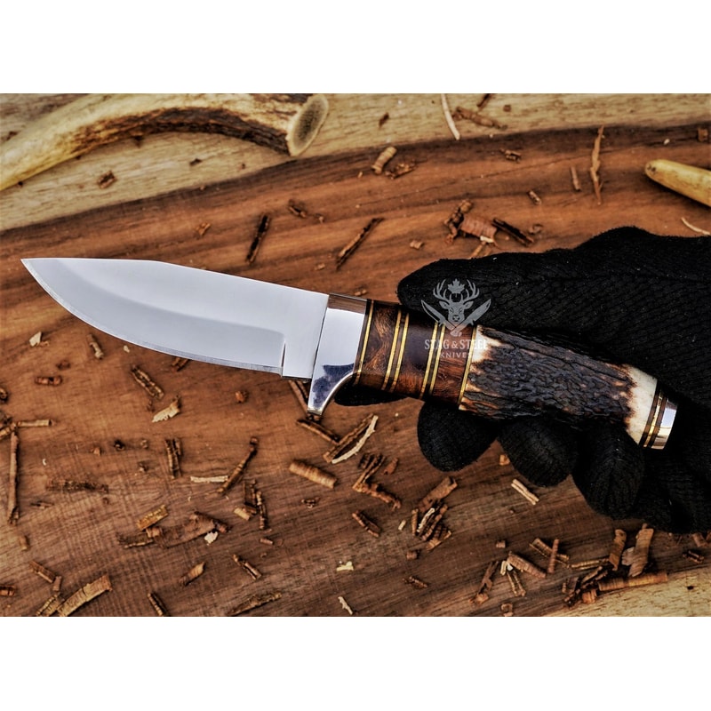 Handmade D2 Steel Hunting Knife Rosewood Stag Horn Camel Bone Handle 3