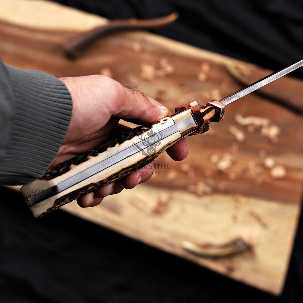 Copper Damascus Bowie Knife Full Tang With Stag Handle Handmade Hunting Knife 2