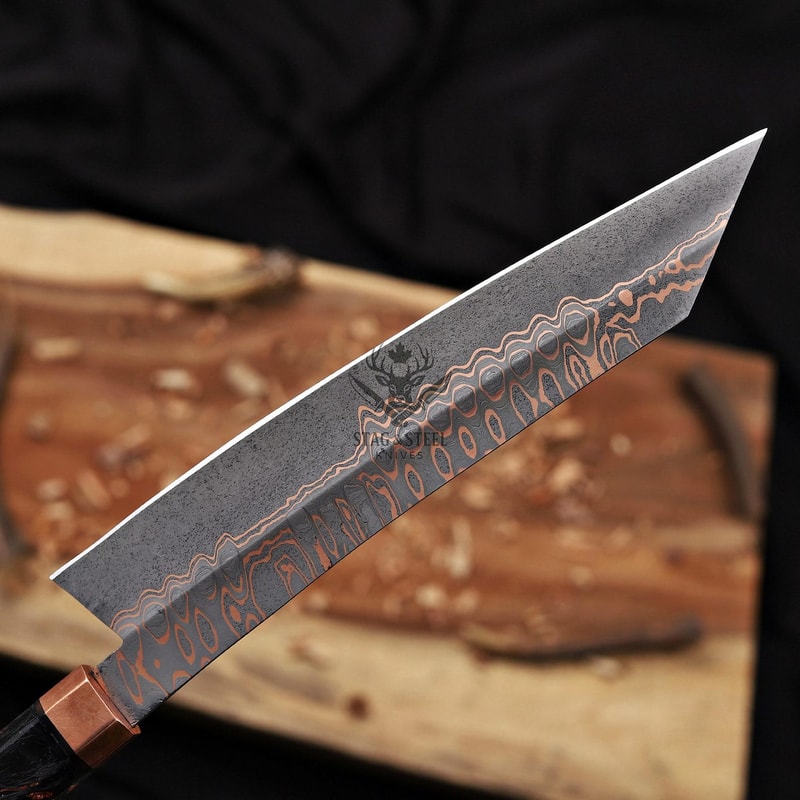 Handmade Copper Damascus Bowie Knife Turquoise Resin Hunting Display Knife 3