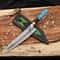 Handmade Copper Damascus Bowie Knife Turquoise Resin Hunting Display Knife 0