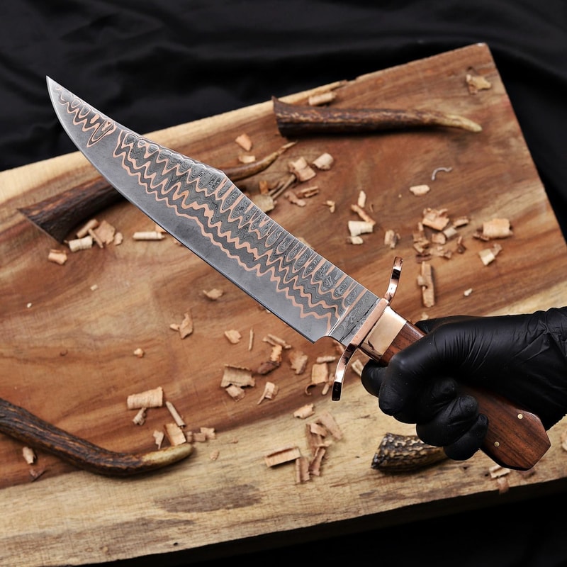 Cu Mai Damascus Bowie Knife Full Tang With Ironwood Handle Handmade Hunting Knife 1
