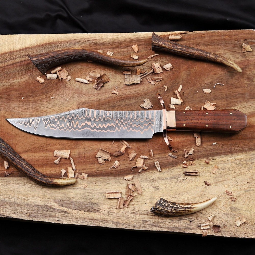 Cu Mai Damascus Bowie Knife Full Tang With Ironwood Handle Handmade Hunting Knife 3