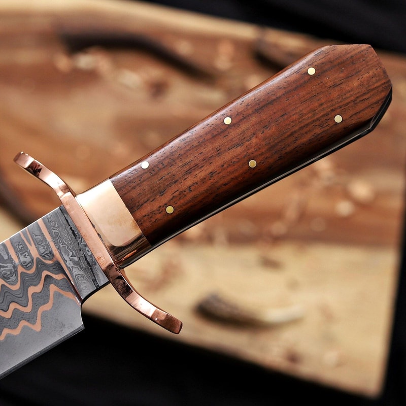 Cu Mai Damascus Bowie Knife Full Tang With Ironwood Handle Handmade Hunting Knife 6