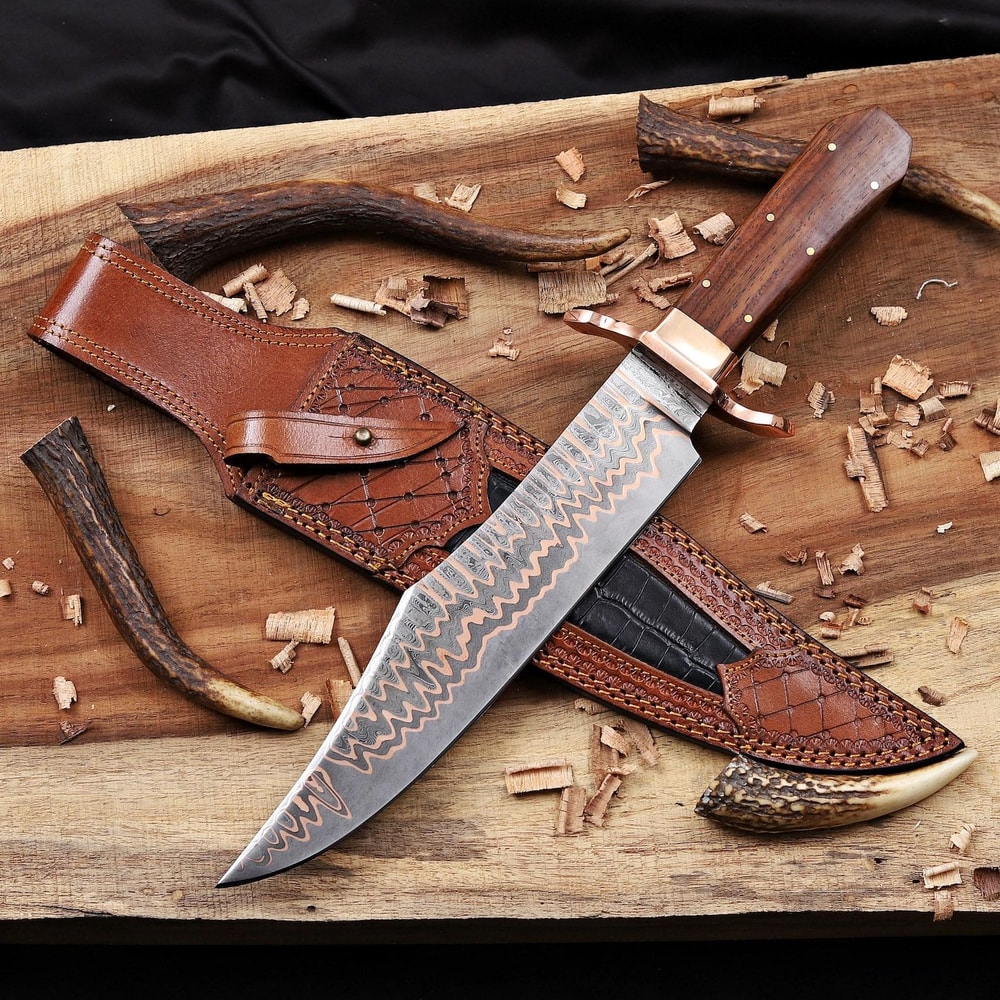 Cu Mai Damascus Bowie Knife Full Tang With Ironwood Handle Handmade Hunting Knife 0