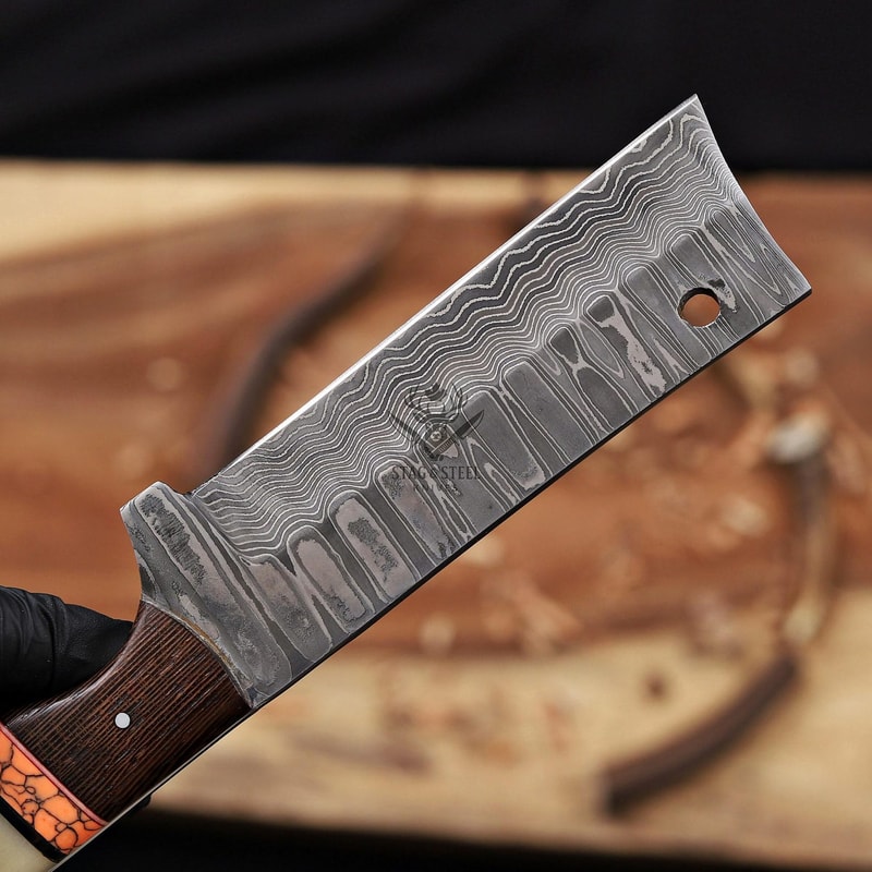 Damascus Cowboy Knife 4 Bull Cutter Blade With Pancake Leather Sheath Handmade Knife 4