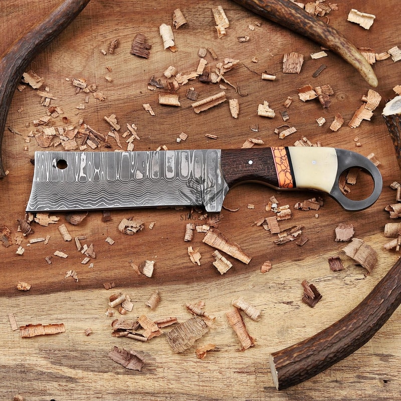 Damascus Cowboy Knife 4 Bull Cutter Blade With Pancake Leather Sheath Handmade Knife 7
