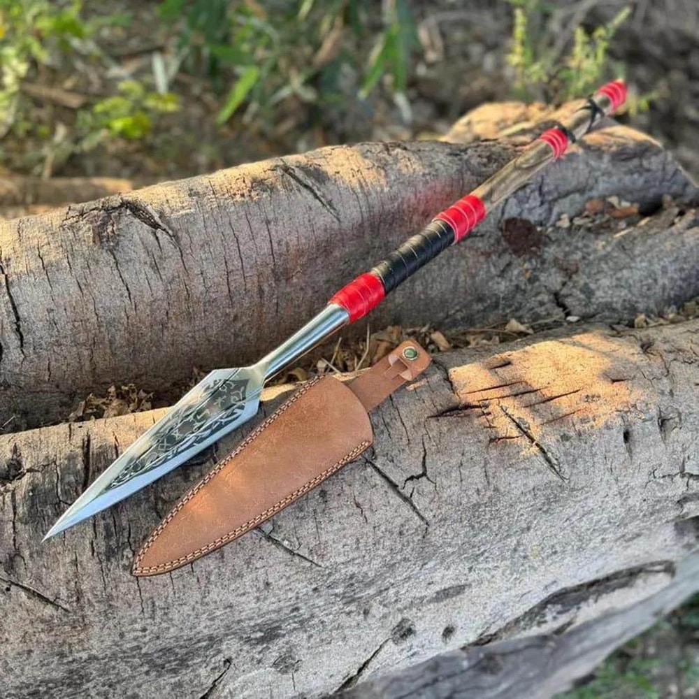 Handcrafted Ash Wood Spear 36 Inch With Engraved Steel Tip Leather Wrap 5