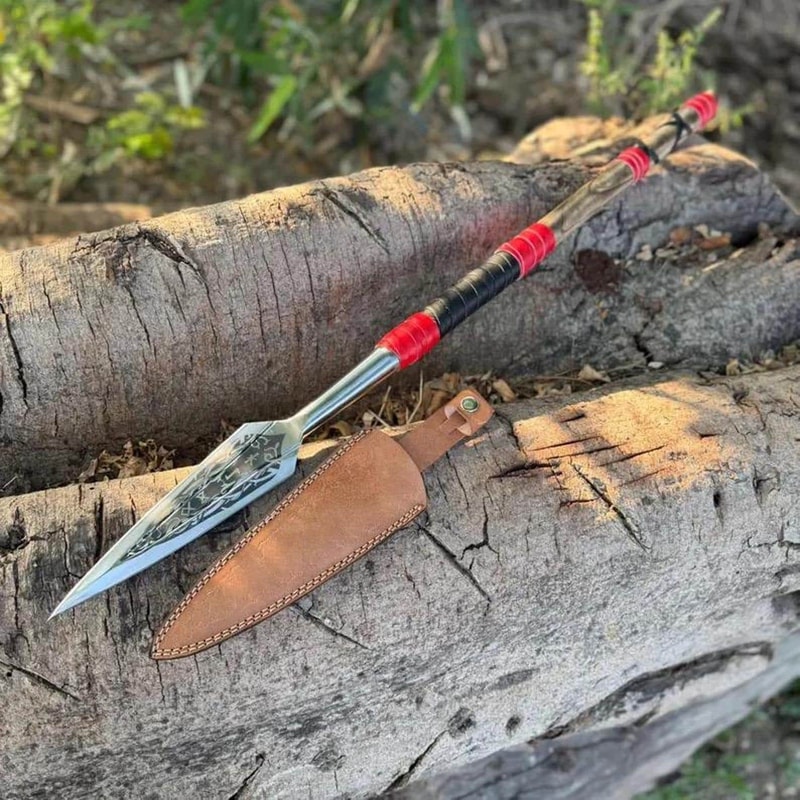 Handcrafted Ash Wood Spear 36 Inch With Engraved Steel Tip Leather Wrap 5