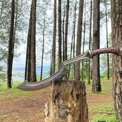 handcrafted high carbon steel khopesh sword 30" with rosewood handle & leather sheath