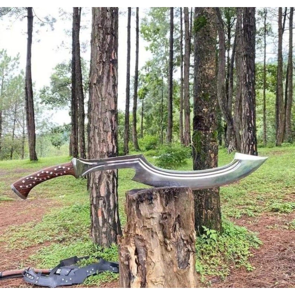 Handcrafted High Carbon Steel Khopesh Sword 30 With Rosewood Handle Leather Sheath 4