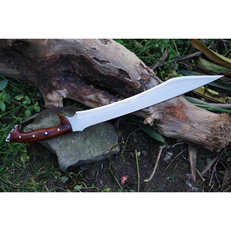 HandForged High Carbon Steel Machete 24 With Rosewood Handle Leather Sheath 1