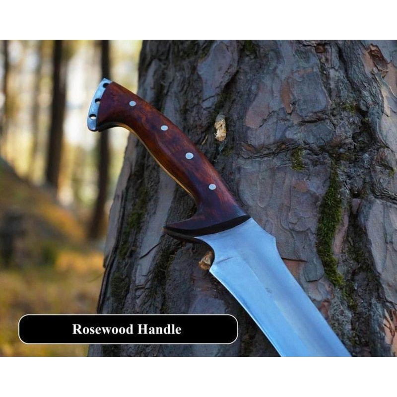 HandForged High Carbon Steel Machete 24 With Rosewood Handle Leather Sheath 3