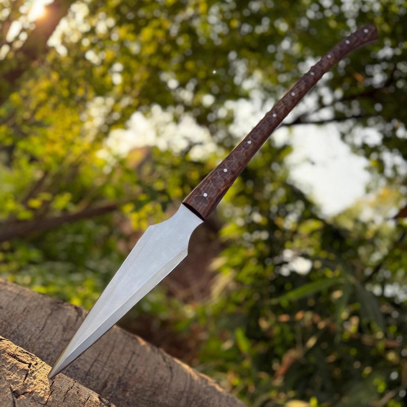 Handcrafted High Carbon Steel Spear 32 Inch Medieval Tactical Spear With Rosewood Handle Leather 0