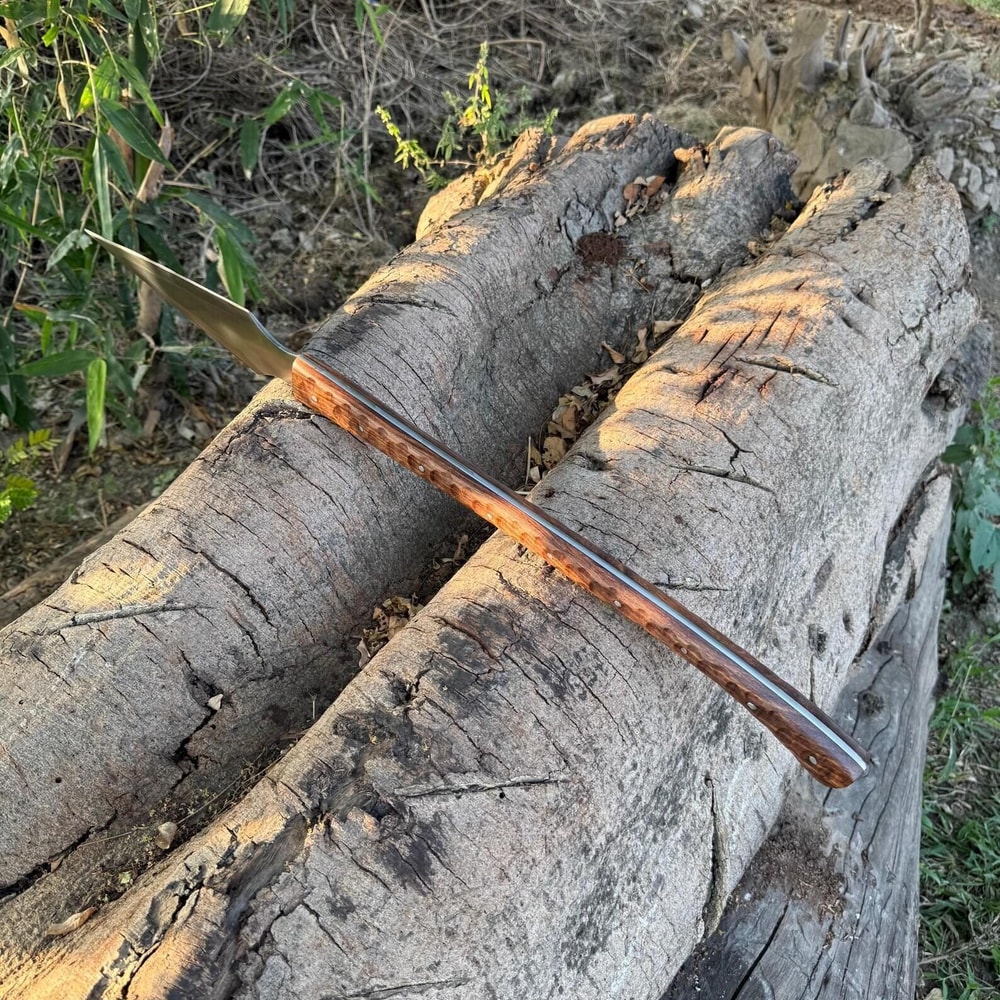 Handcrafted High Carbon Steel Spear 32 Inch Medieval Tactical Spear With Rosewood Handle Leather 3