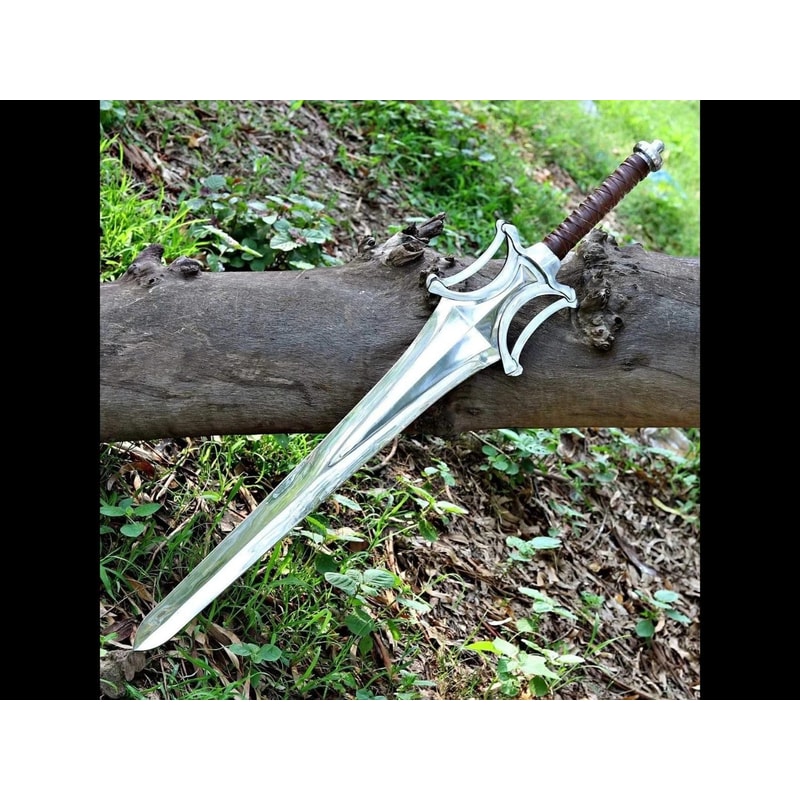 Handmade Carbon Steel Power Sword 38 With Leather Wrapped Handle Fantasy Display Sword 3