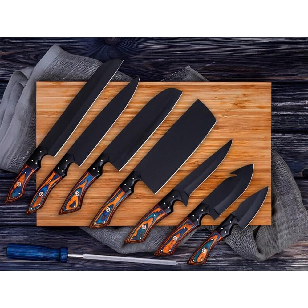 Artisan Chef Knife Set Dark Blade Kitchen Knives With Wood Handle And Carry Case 1