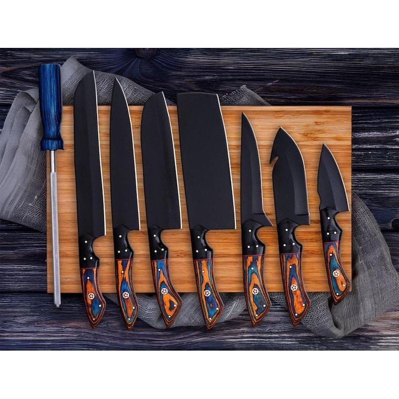 Artisan Chef Knife Set Dark Blade Kitchen Knives With Wood Handle And Carry Case 2