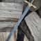 Hand Forged Damascus Style Sword With Silver Finish Handle And Leather Scabbard 0