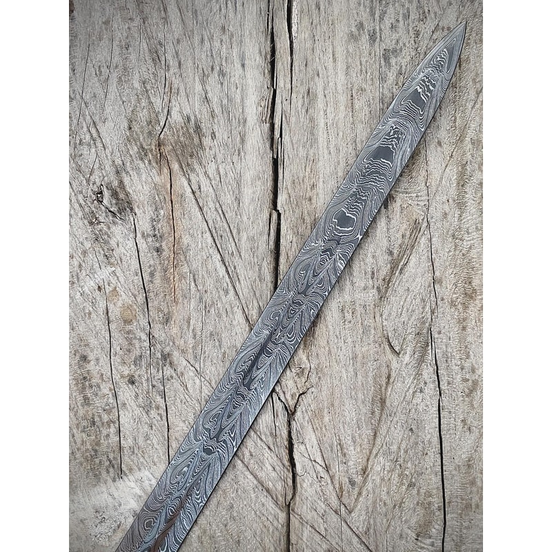 Hand Forged Damascus Style Sword With Silver Finish Handle And Leather Scabbard 3