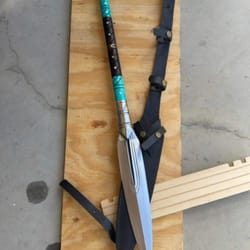 handmade decorative spear with rosewood handle resin and metal accents display piece