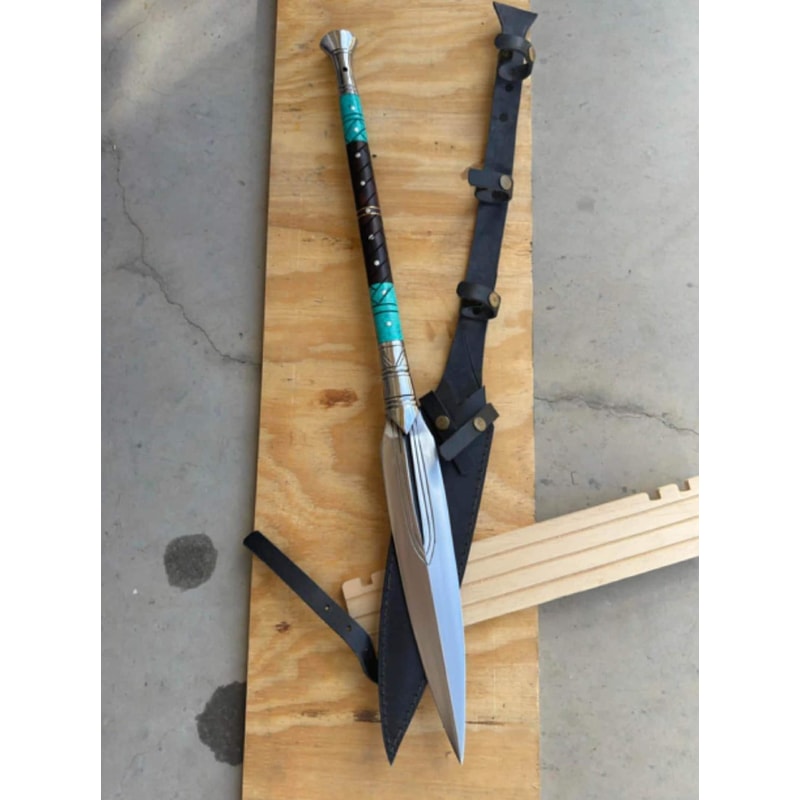 Handmade Decorative Spear With Rosewood Handle Resin And Metal Accents Display Piece 0
