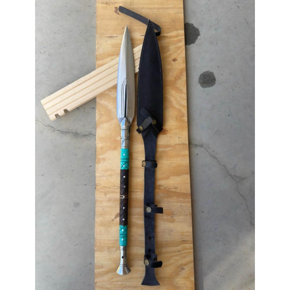 Handmade Decorative Spear With Rosewood Handle Resin And Metal Accents Display Piece 4