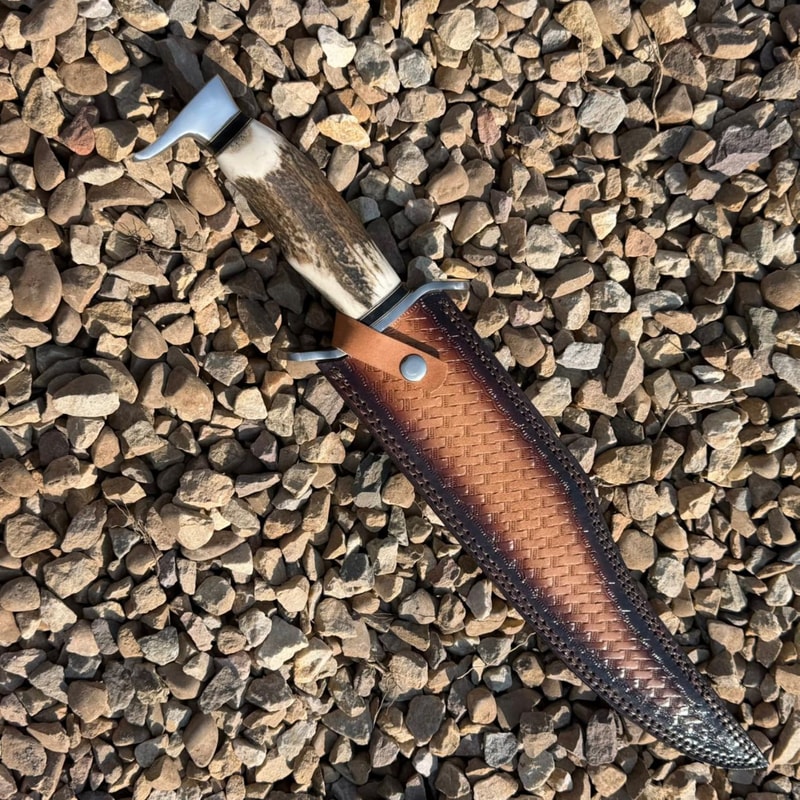 Handmade High Carbon Steel Bowie Knife 18 With 12 Blade Leather Sheath 2